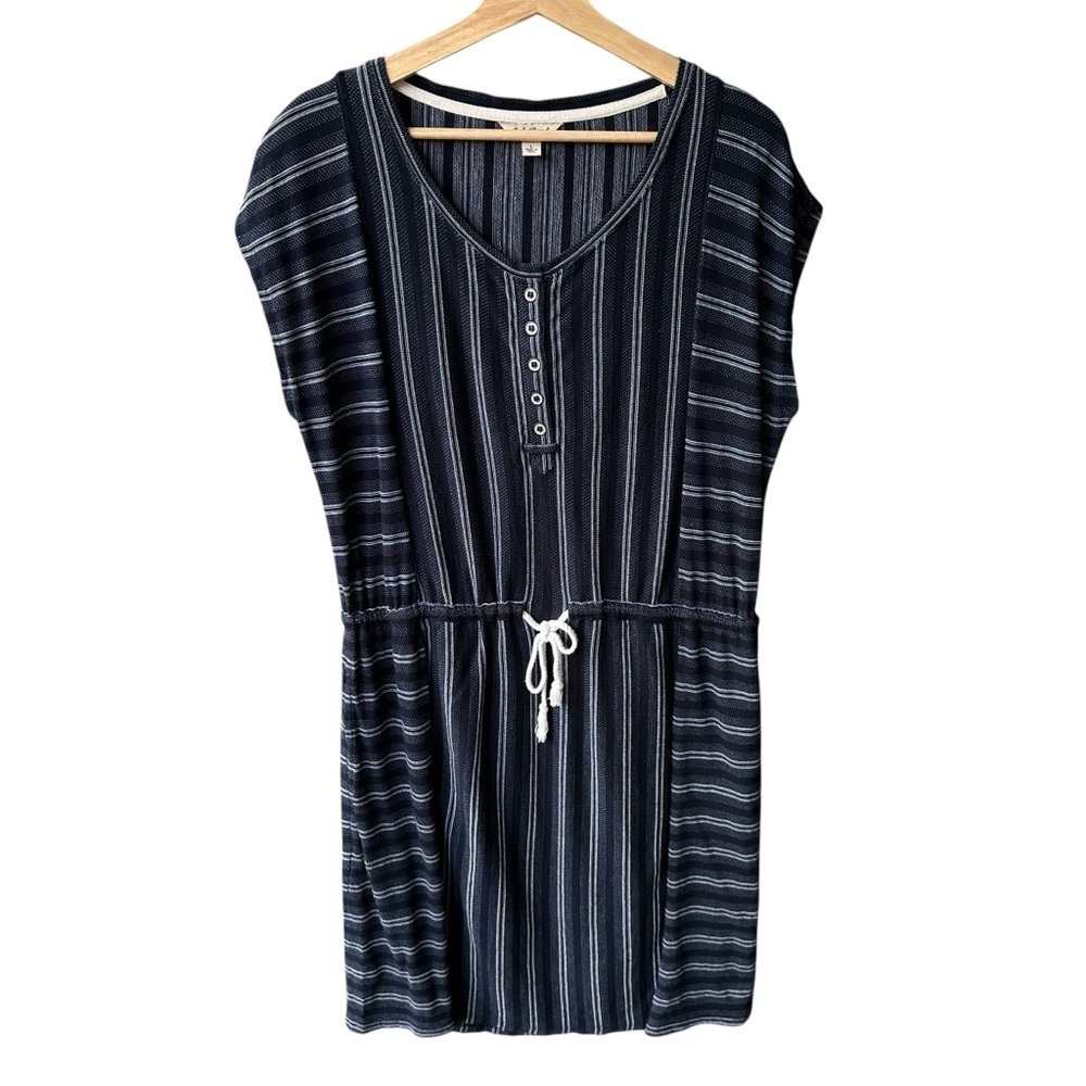 Lucky Brand Dress Blue White Stripes Bohemian Preppy Spring Western Casual Large